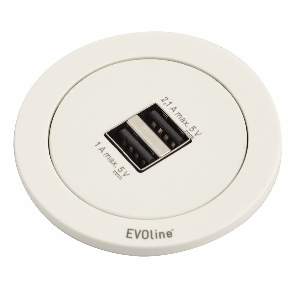 EVOline® One Blanc/ Bague Blanc - 2 Chargeurs USB 1/2.1A  - Alim 3m  
