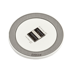 EVOline® One Blanc / Bague Inox 2 Chargeurs USB 1/2.1A - Alim 3m  